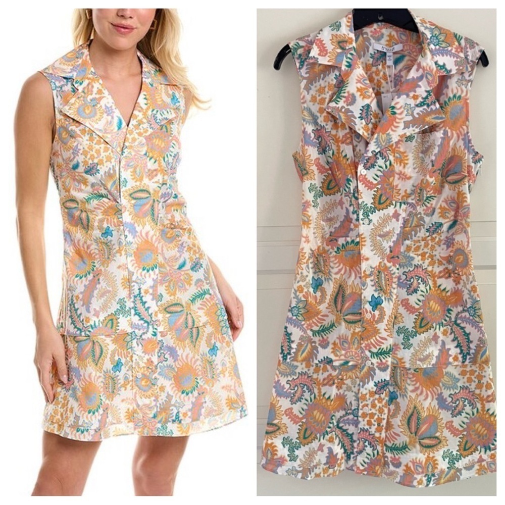 New! Derek Lam Satina shirt dress orange green paisley print 26476